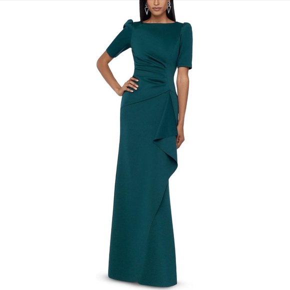 Xscape Dresses & Skirts - Xscape: Ruffle Puff Sleeve Gown- Green (NWT)